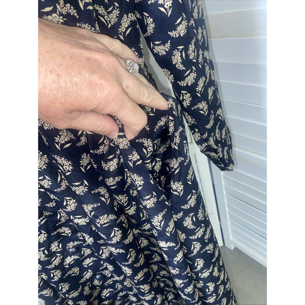 90s Leslie Faye Shirt Dress Sz 12 Large Maxi A-line Button Front Black Floral - Picture 10 of 11